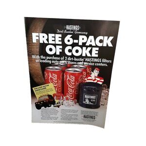 1987 Hastings Dirt Bustin Oil Air Filter Coca Cola Classic Original Print Ad